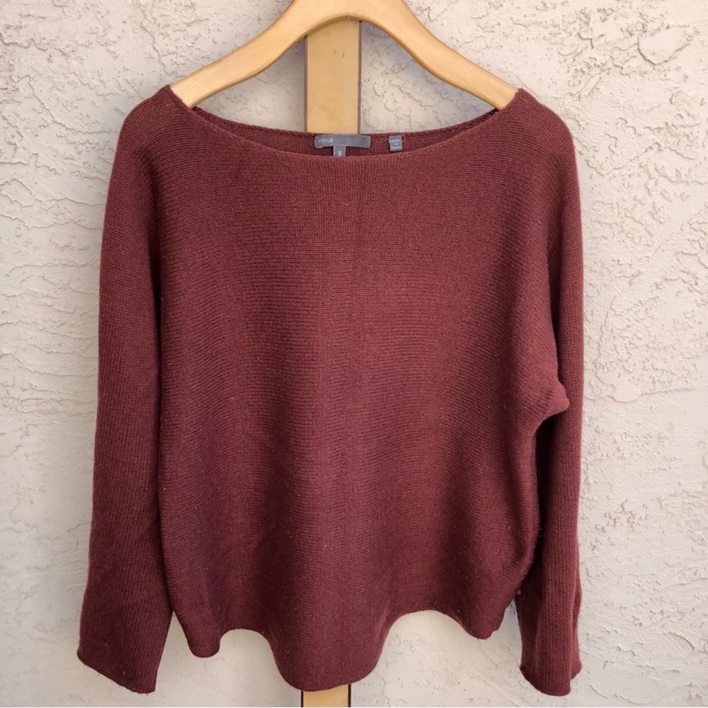 Vince Burgundy Long Sleeve Boat Neck Knit Sweater